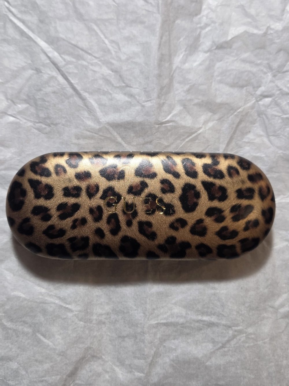 Guess Leopard Print Eyewear Case with Gold Logo Accent